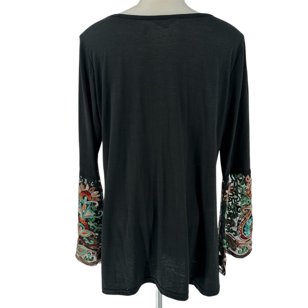 A&A Whimsigoth Fairy Black Viscose Embroidered Floral Bell Sleeves Top Sz L - Picture 3 of 11